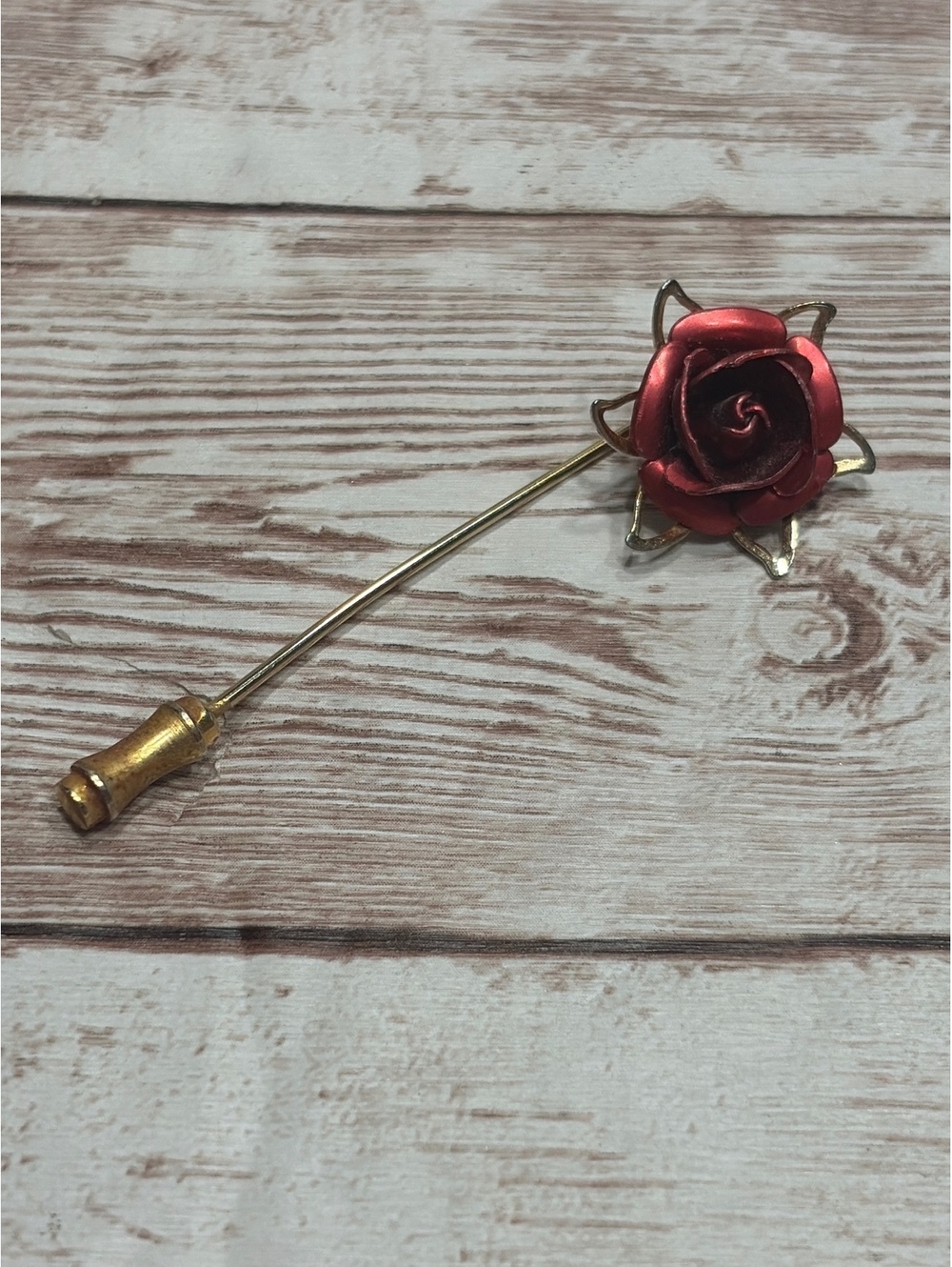 Antique Rose Lapel Hat Pin Gold Tone Ted Rose